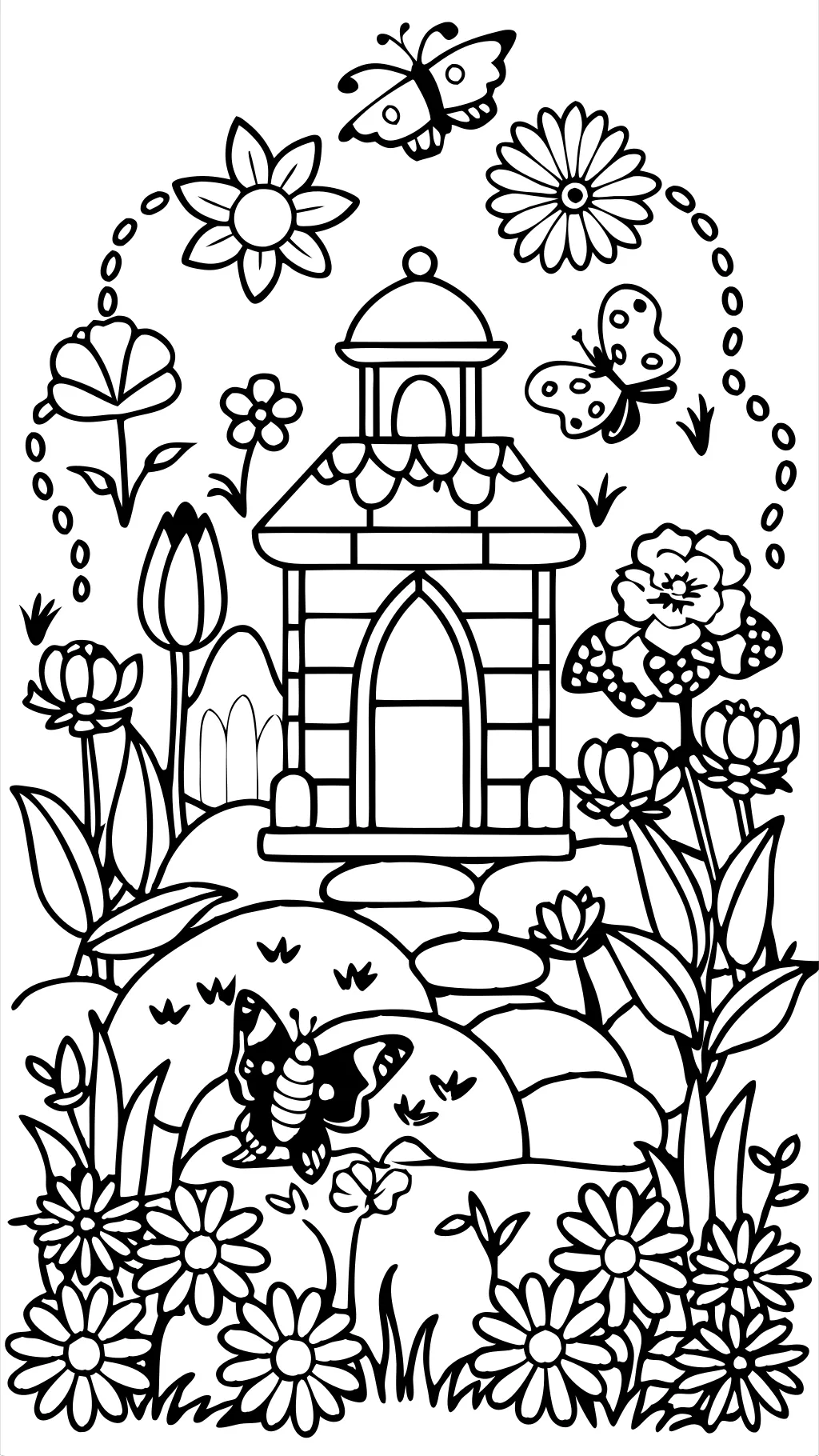 coloring page of a garden